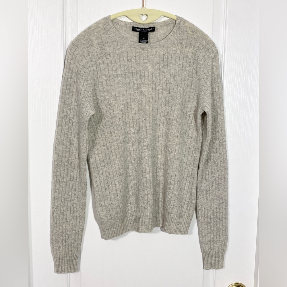 Marina Luna CASHMERE Cable Knit Sweater Gray Size Medium